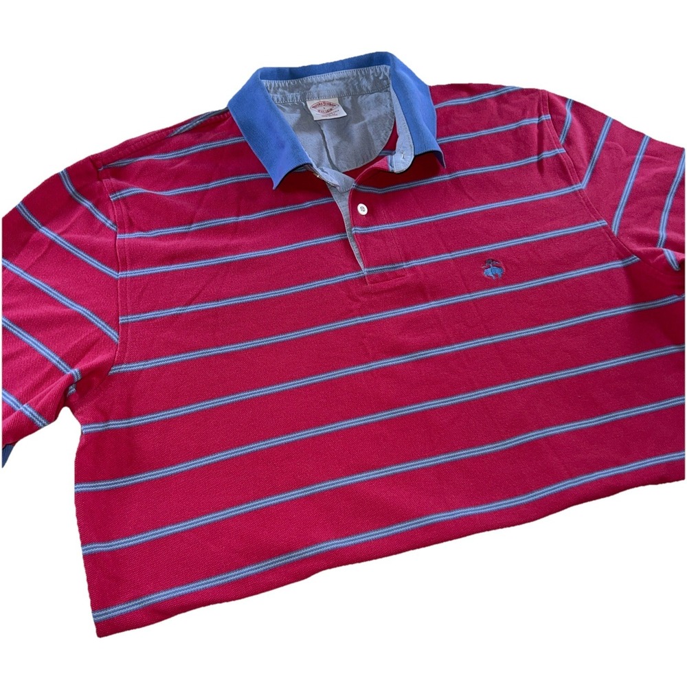 Brooks Brothers Performance Polo Shirt Men's Large Pink Blue Striped Preppy